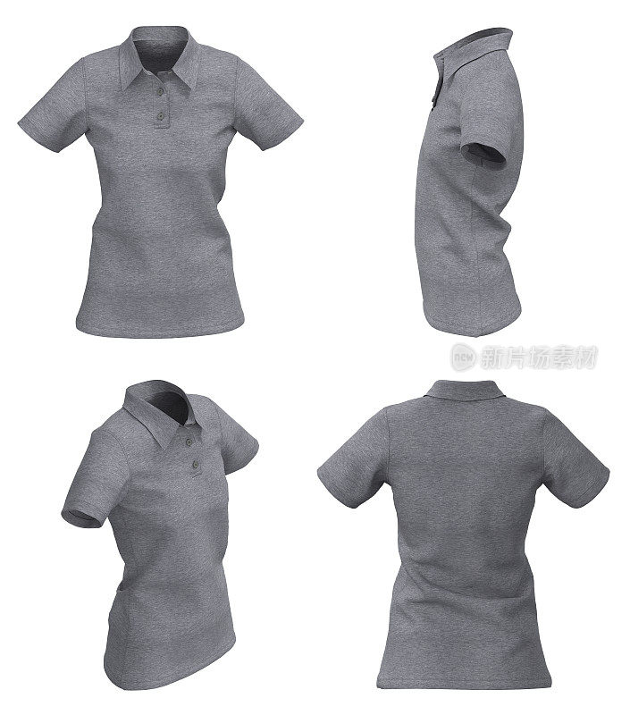 女士Polo t恤模型。孤立。灰色女式Polo衫